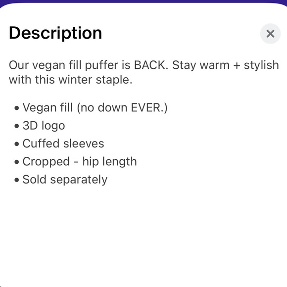 NWT Cropped Puffer Jacket - Latte - Picture 12 of 12